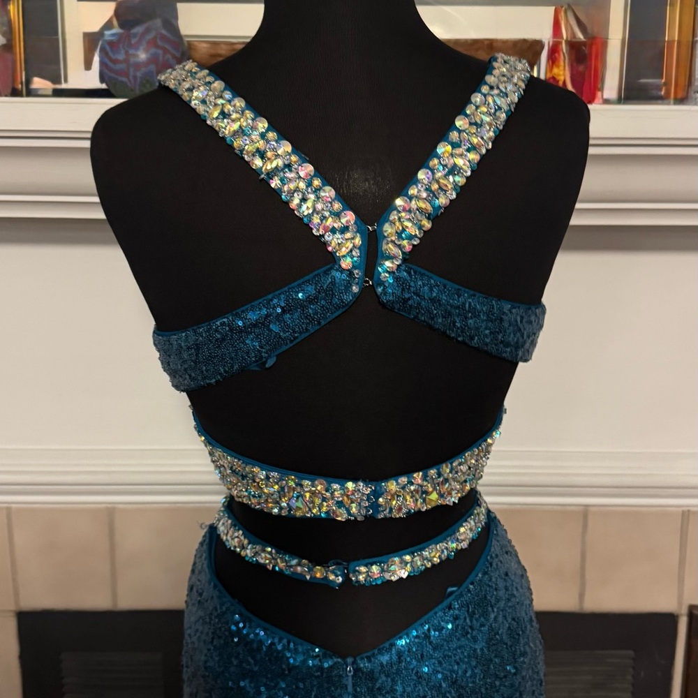 Faviana Multi Colored Jeweled and Sequin 2 Piece Dress - Picture 8 of 9